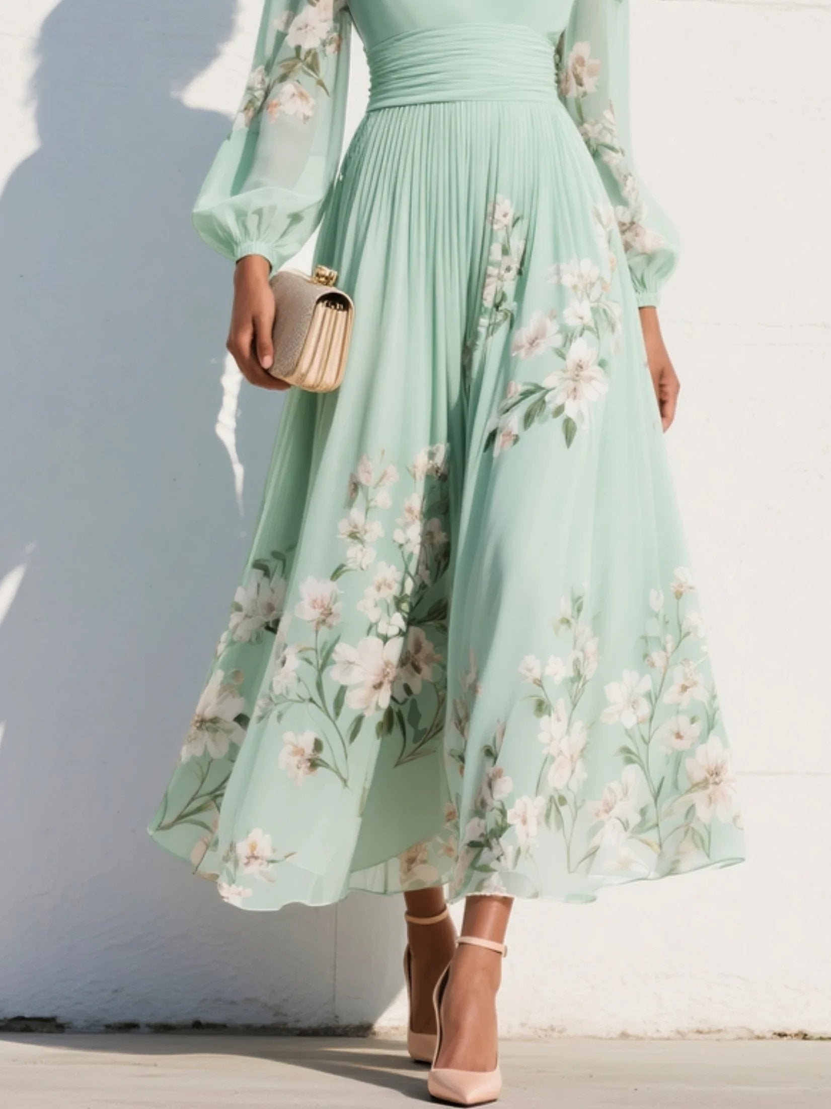 Women's Floral Wedding Guest V-Neck Dress