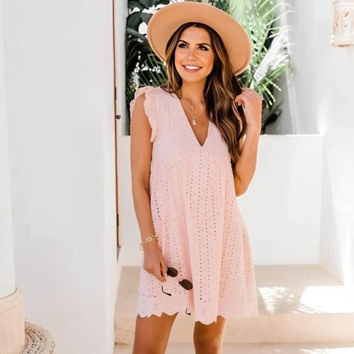 Women's Mini V-Neck Dress - Pink