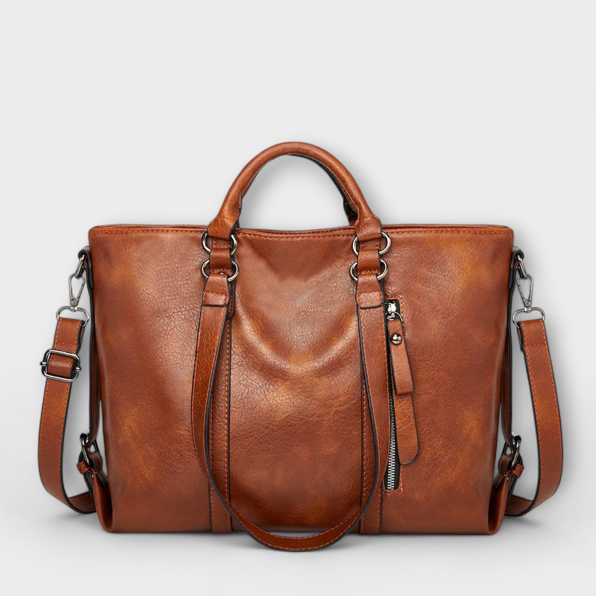 Women's Oversized Faux Leather Tote Bag - Brown