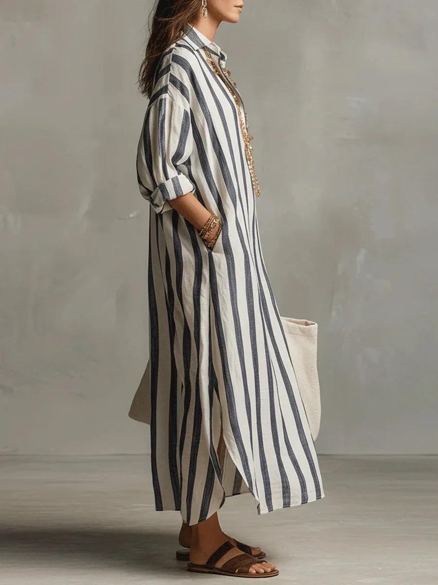 Women's Striped Maxi Shirt Dress