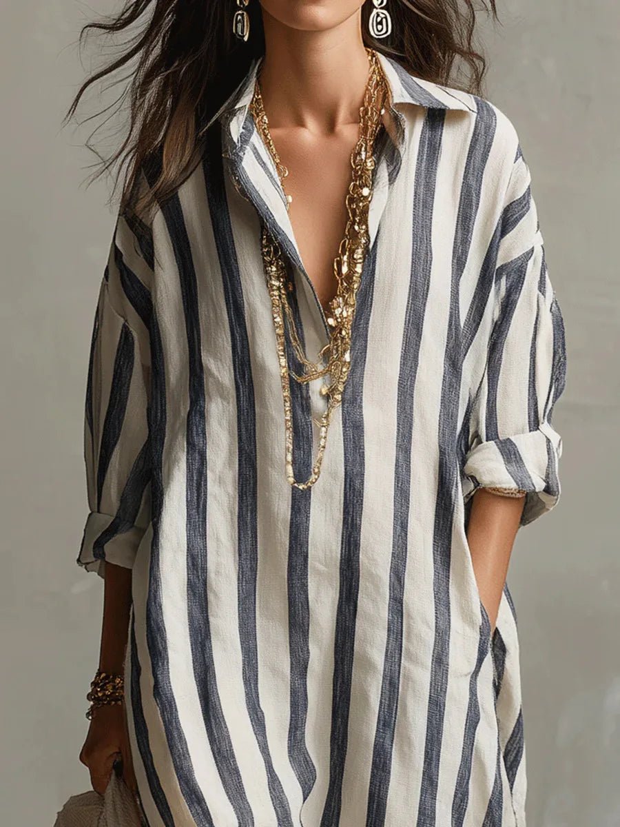 Women's Striped Maxi Shirt Dress