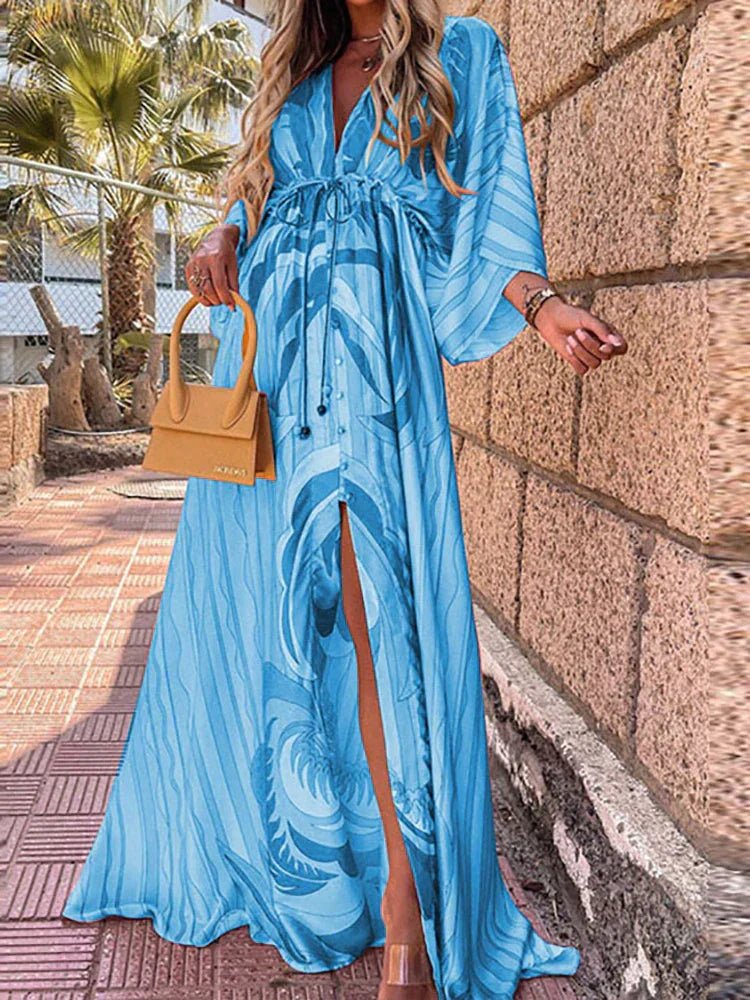 Women's Vacation Maxi Kaftan Dress - Blue