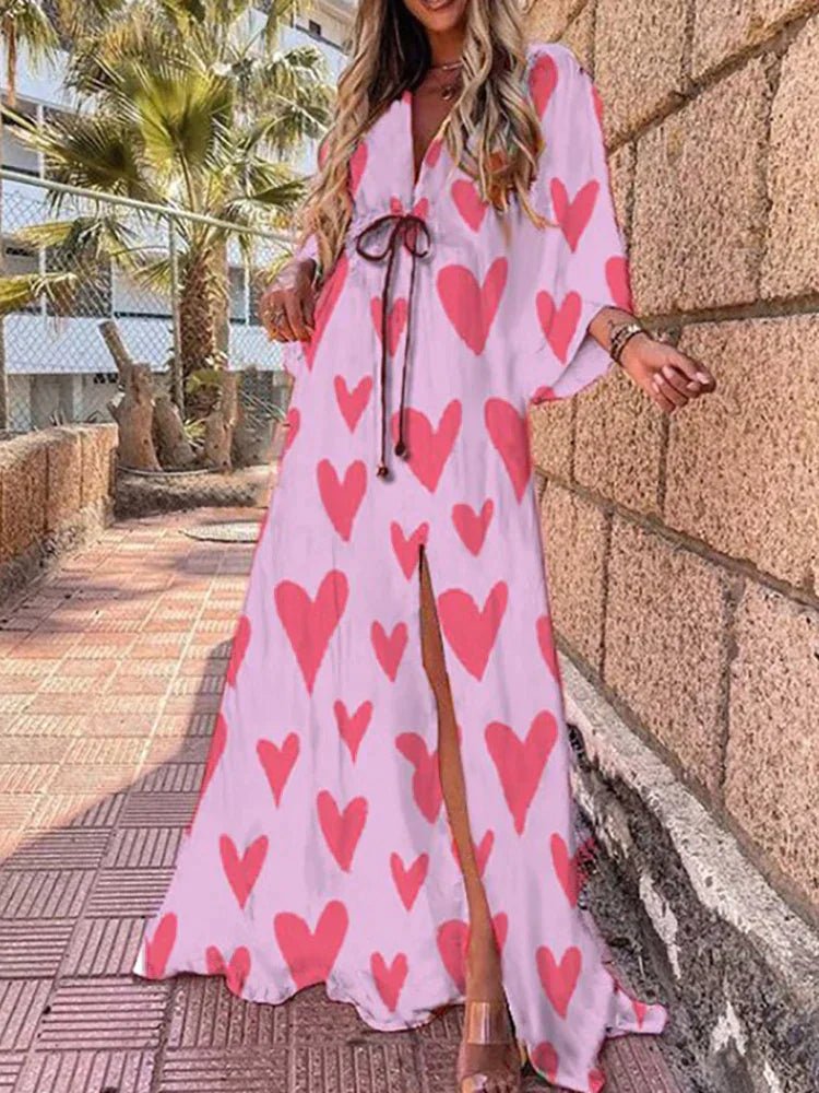Women's Vacation Maxi Kaftan Dress - Rose