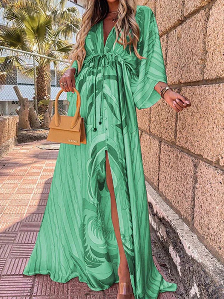 Women's Vacation Maxi Kaftan Dress - Green