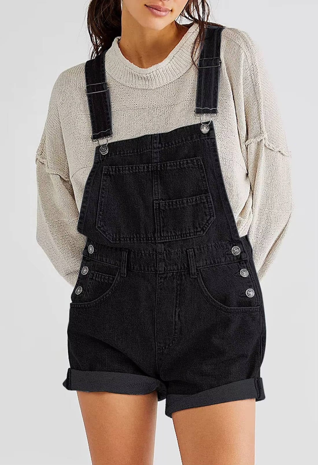 Women's Adjustable Denim Overall Shorts