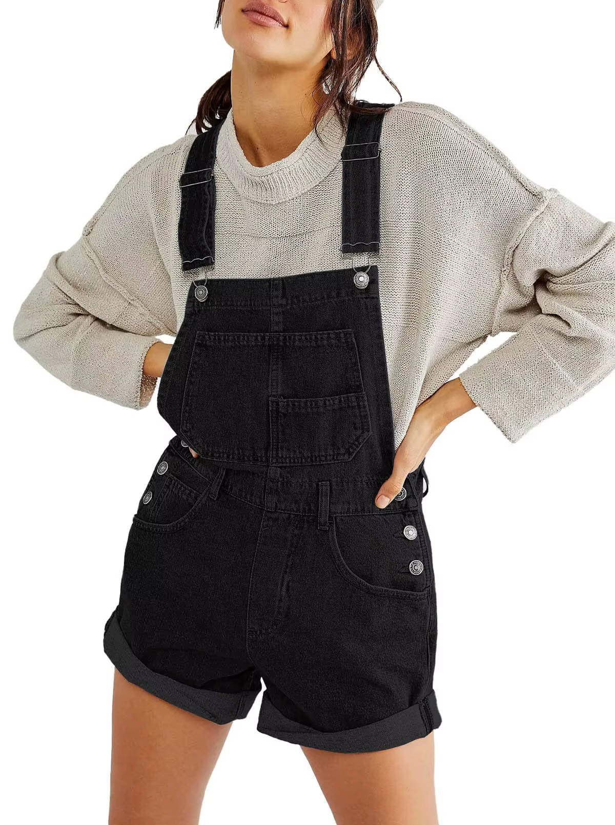Women's Adjustable Denim Overall Shorts