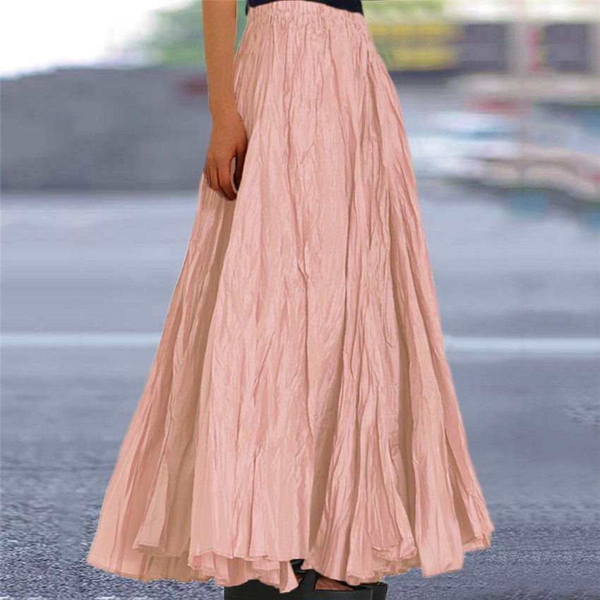 Women's Crinkled A-Line Maxi Skirt - Pink