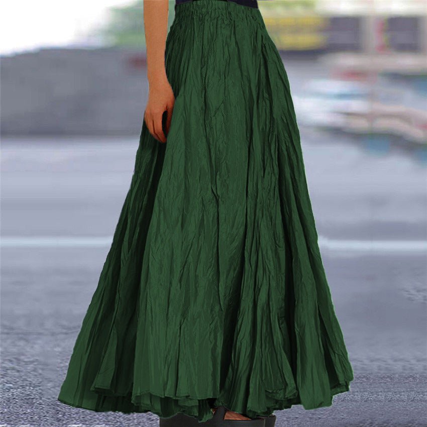 Women's Crinkled A-Line Maxi Skirt - Dark Green