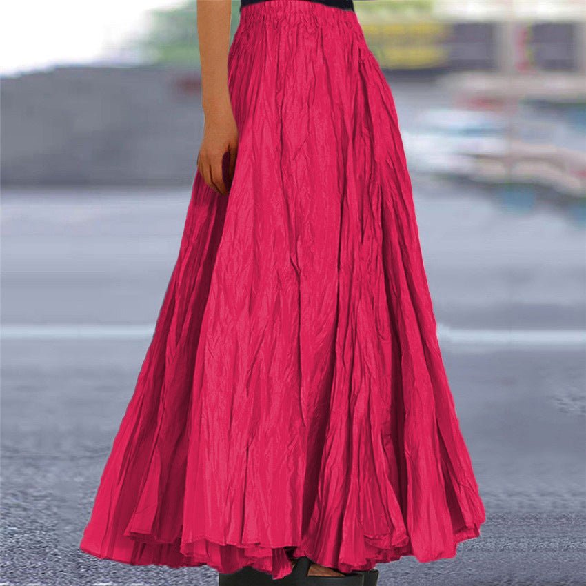 Women's Crinkled A-Line Maxi Skirt - Dark Pink