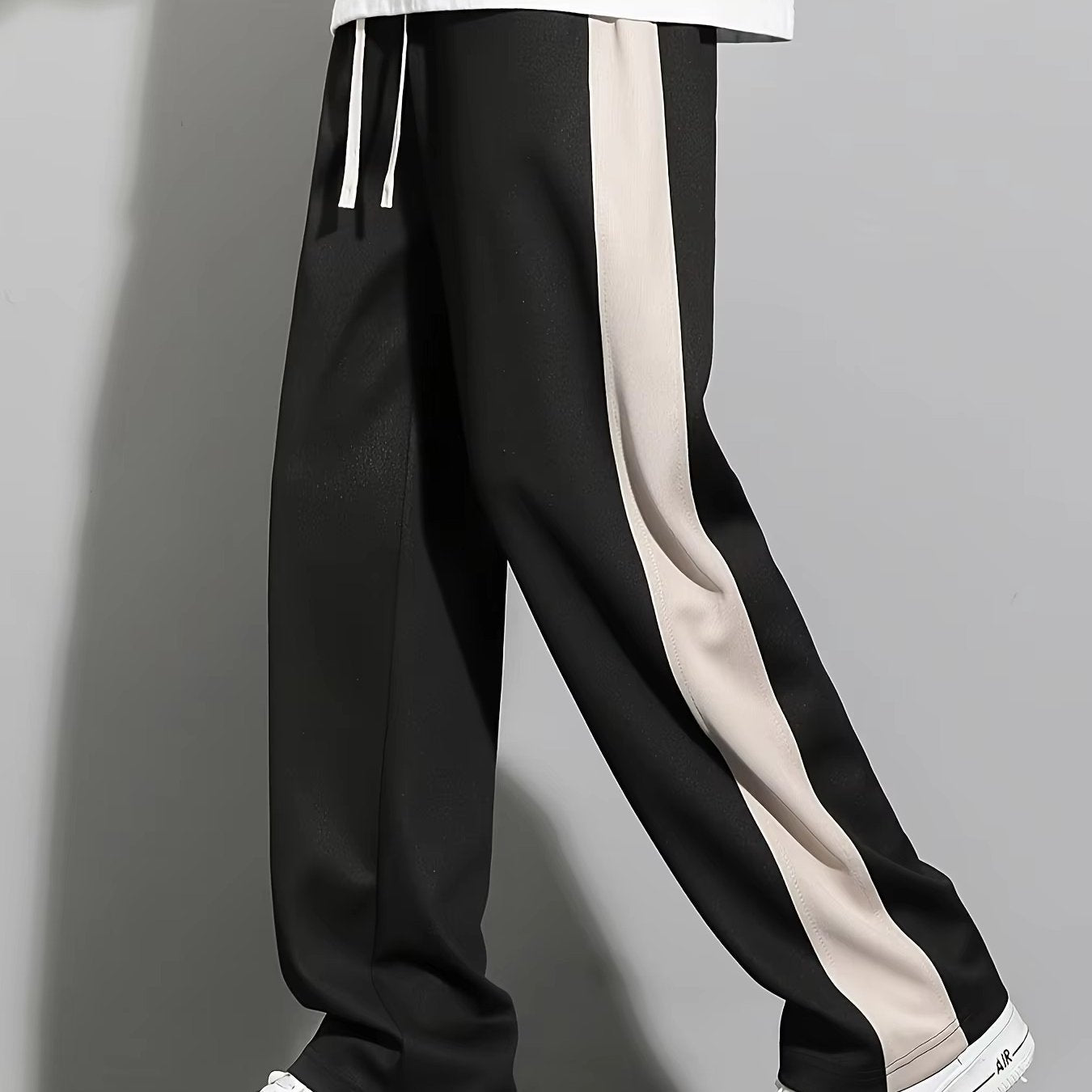 Men's Striped Wide-Leg Joggers - Black