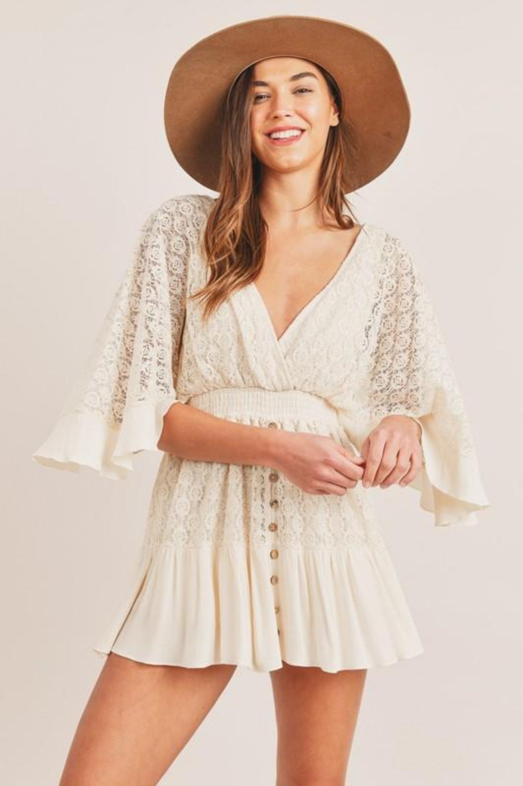 Women's Floral Mini Wrap Dress - Beige