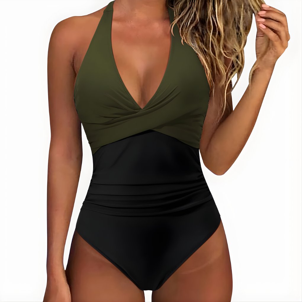 Women's Halter One-Piece Swimsuit - Green/Black