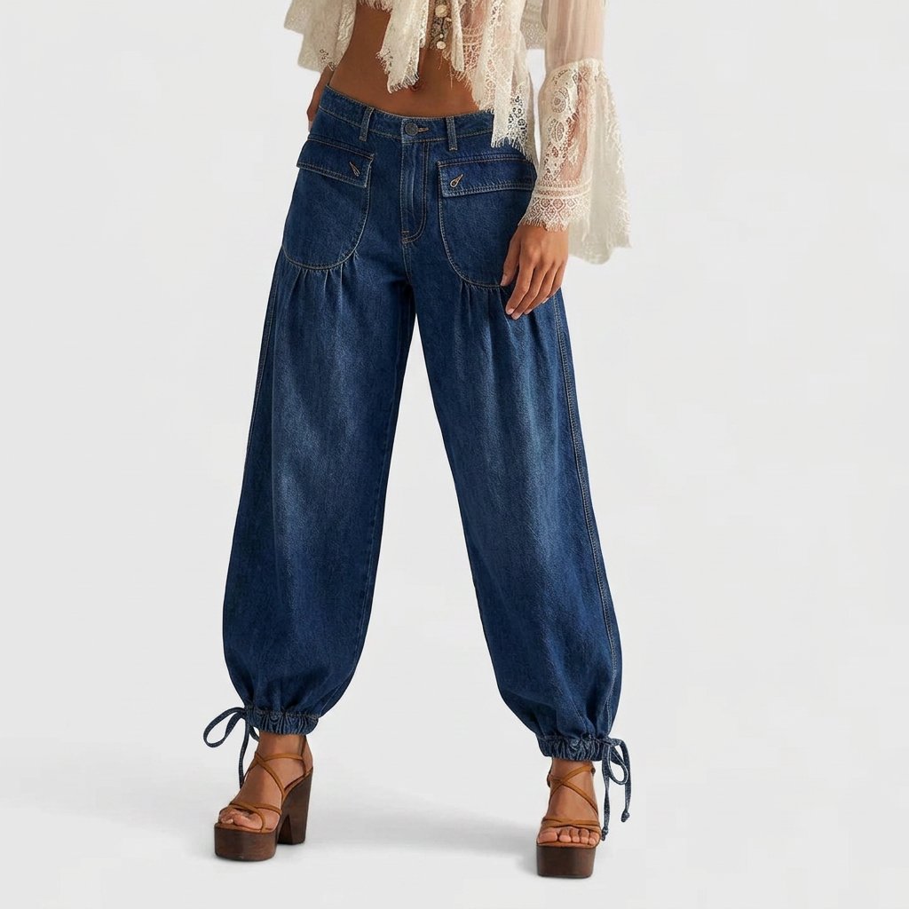 Women's High-Waisted Balloon Jeans - Dark Blue