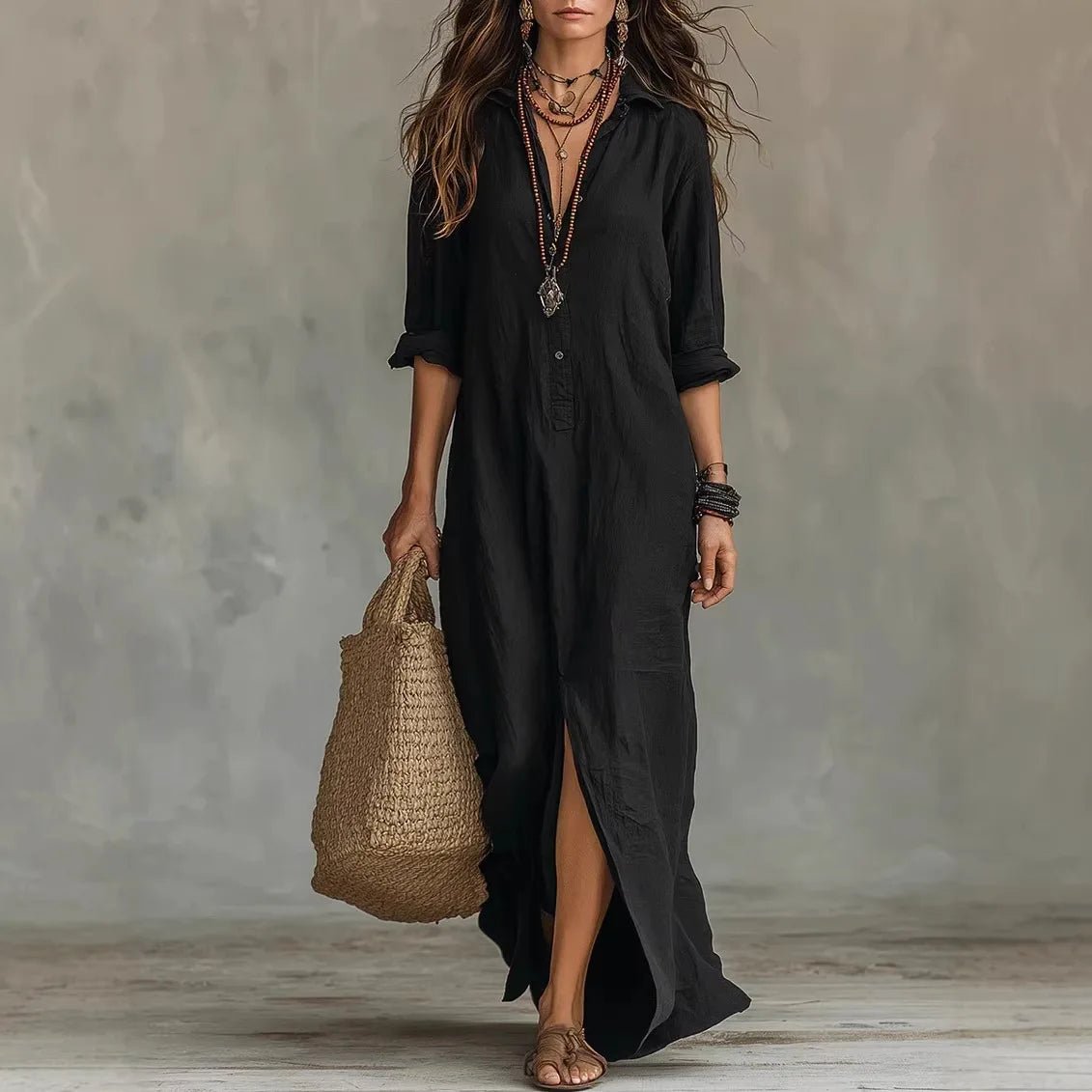 Women's Maxi Shirt Dress - Black