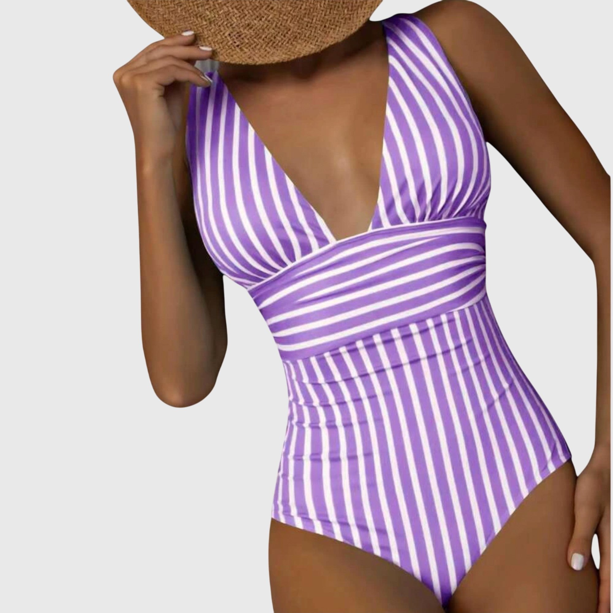 Women's Striped V-Neck Swimsuit