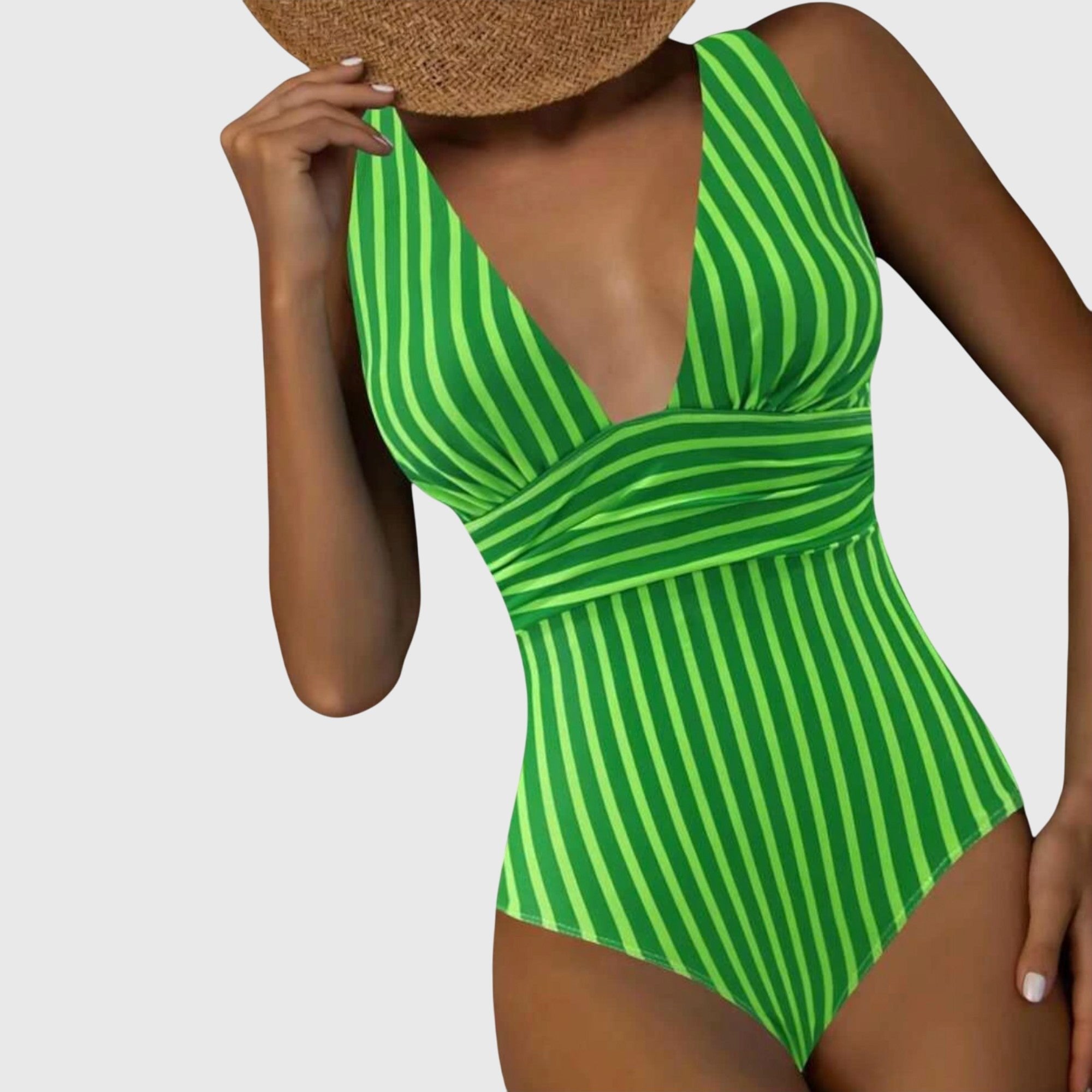 Women's Striped V-Neck Swimsuit