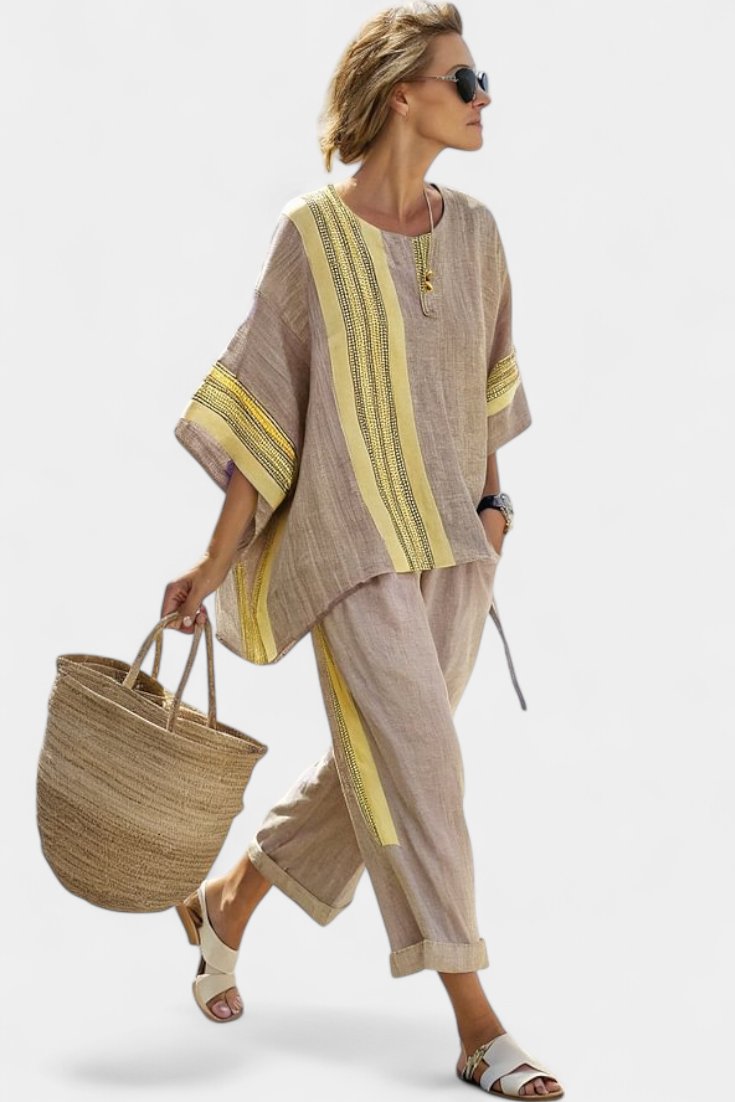 Women's Striped Wide-Leg Set - Yellow