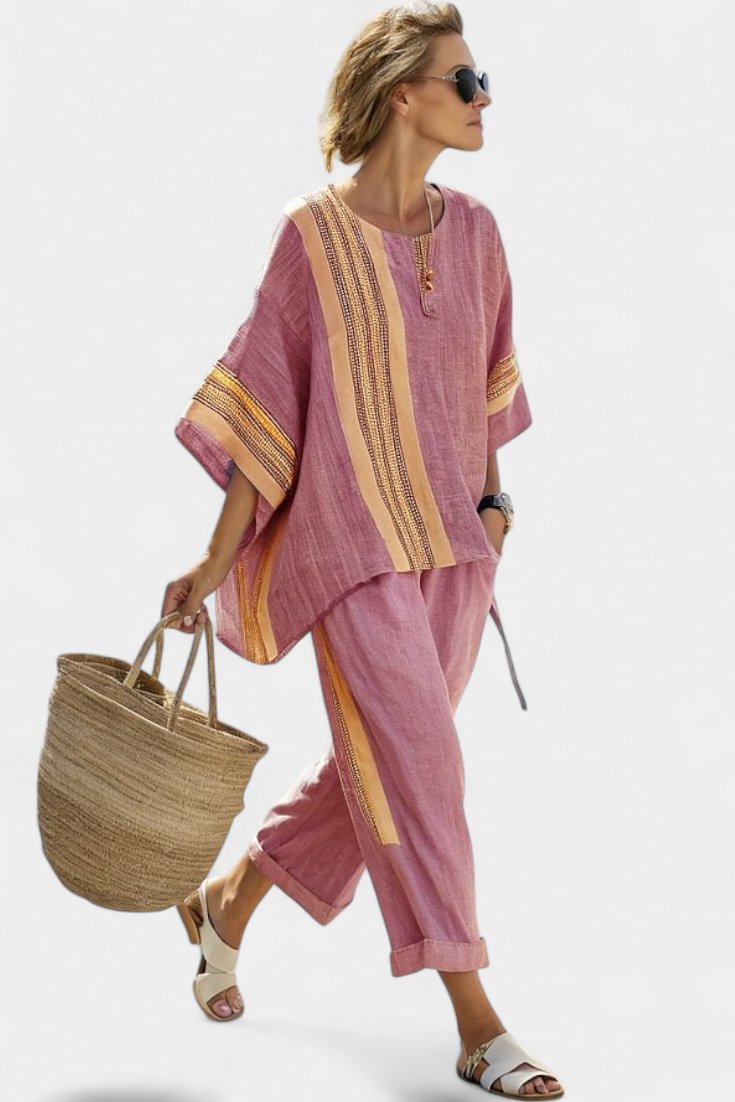 Women's Striped Wide-Leg Set - Red