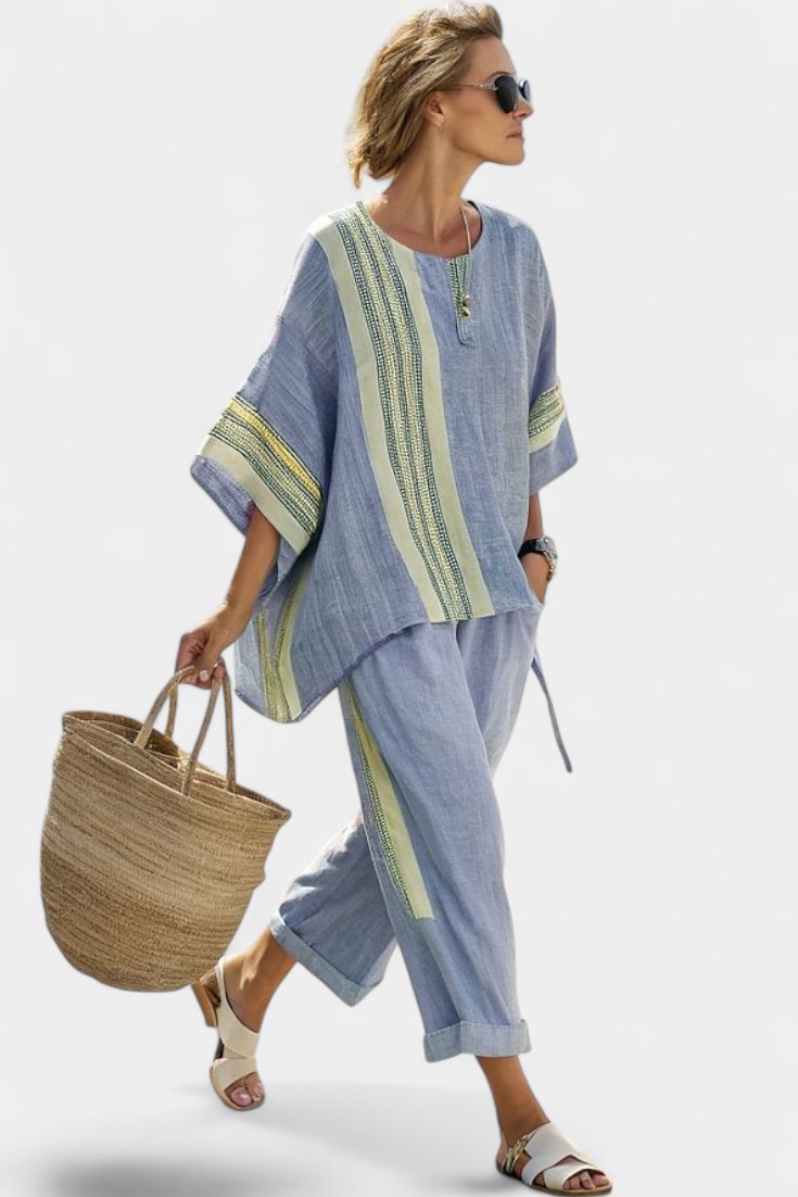 Women's Striped Wide-Leg Set - Blue
