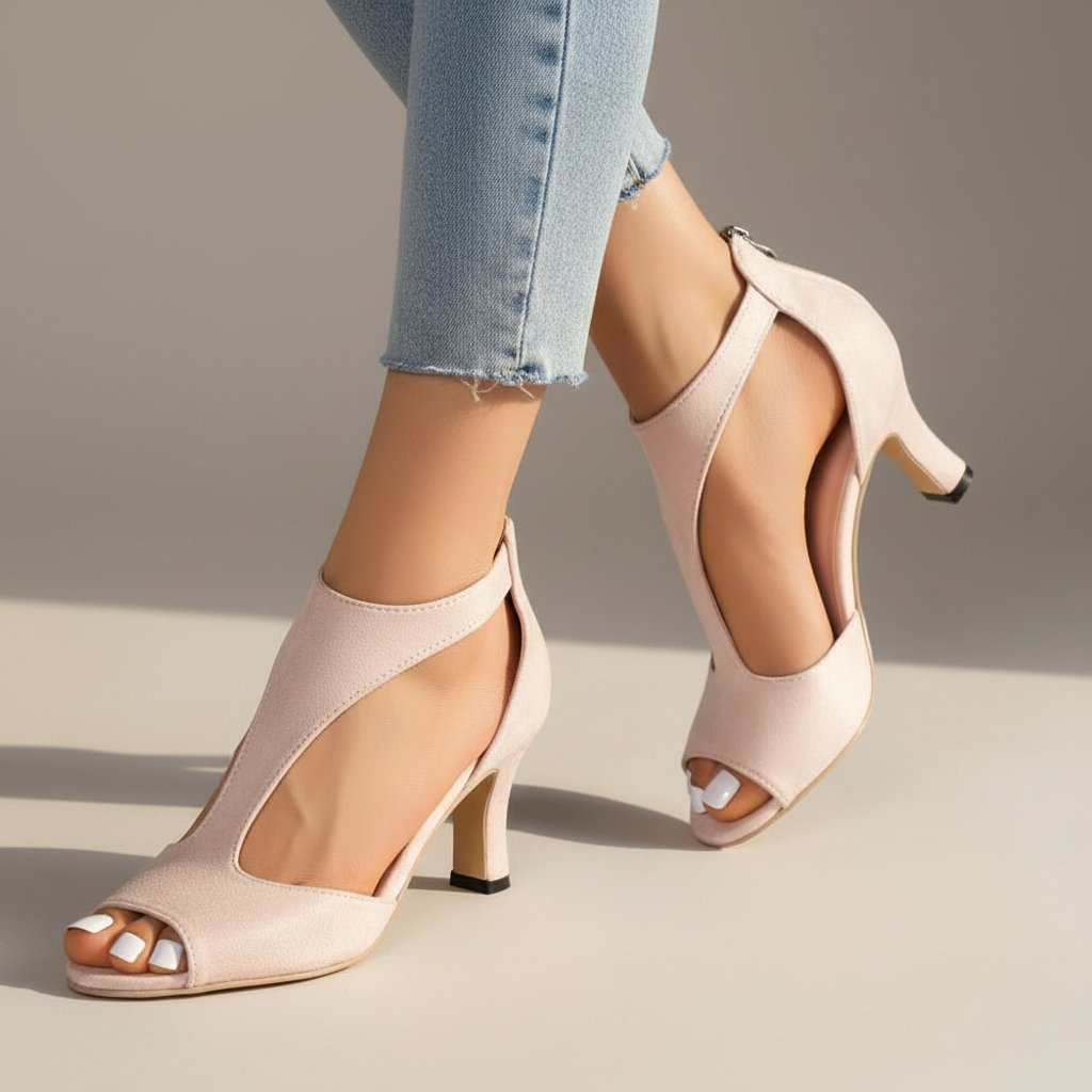 Women's Suede Heeled Sandals - Pink