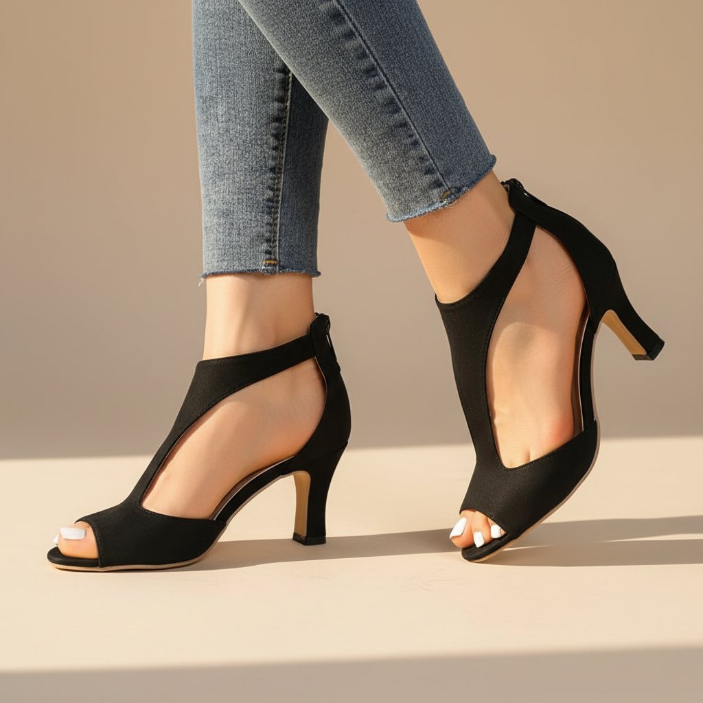 Women's Suede Heeled Sandals - Black