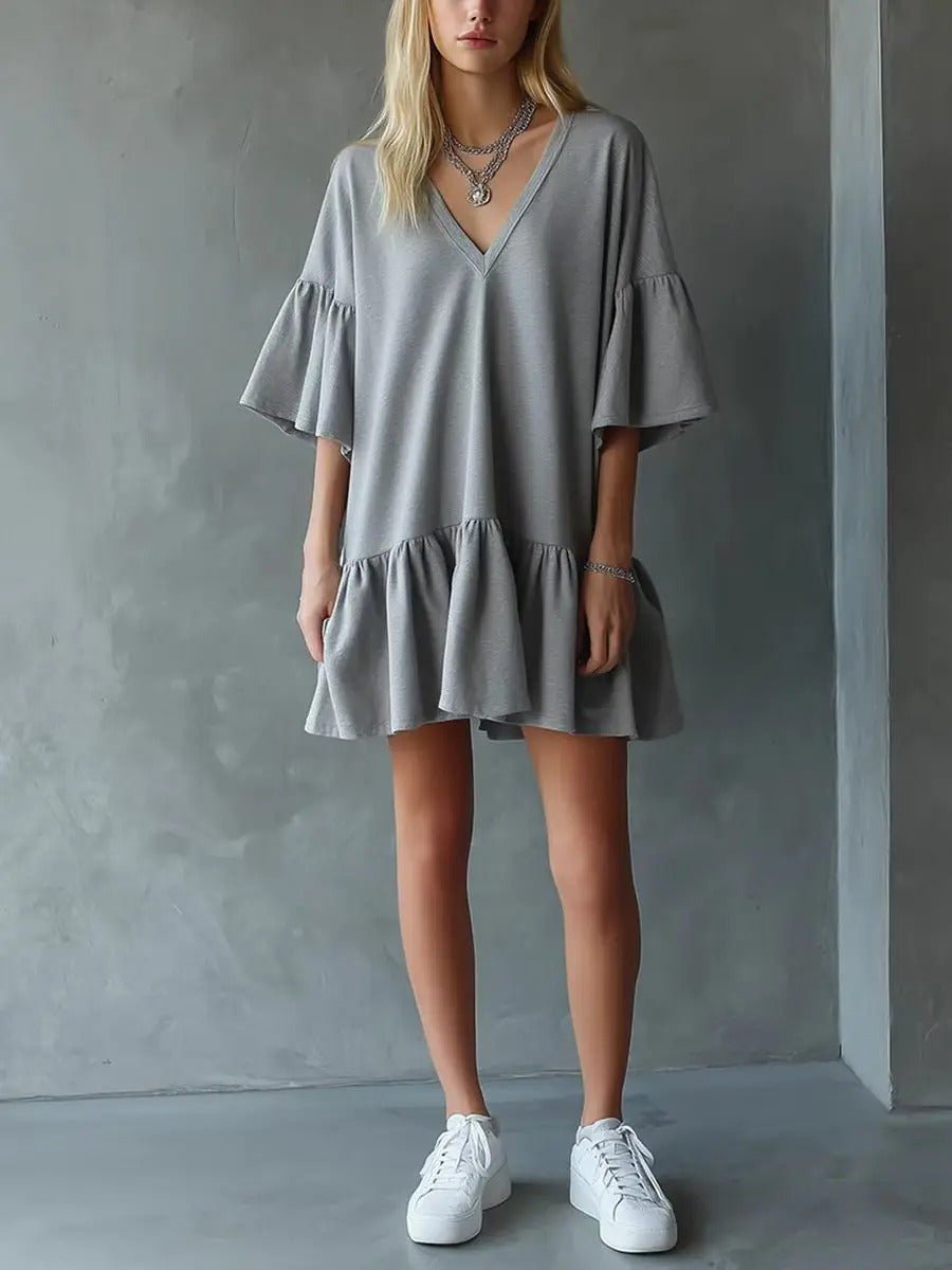 Women's V-Neck Mini Dress - Gray