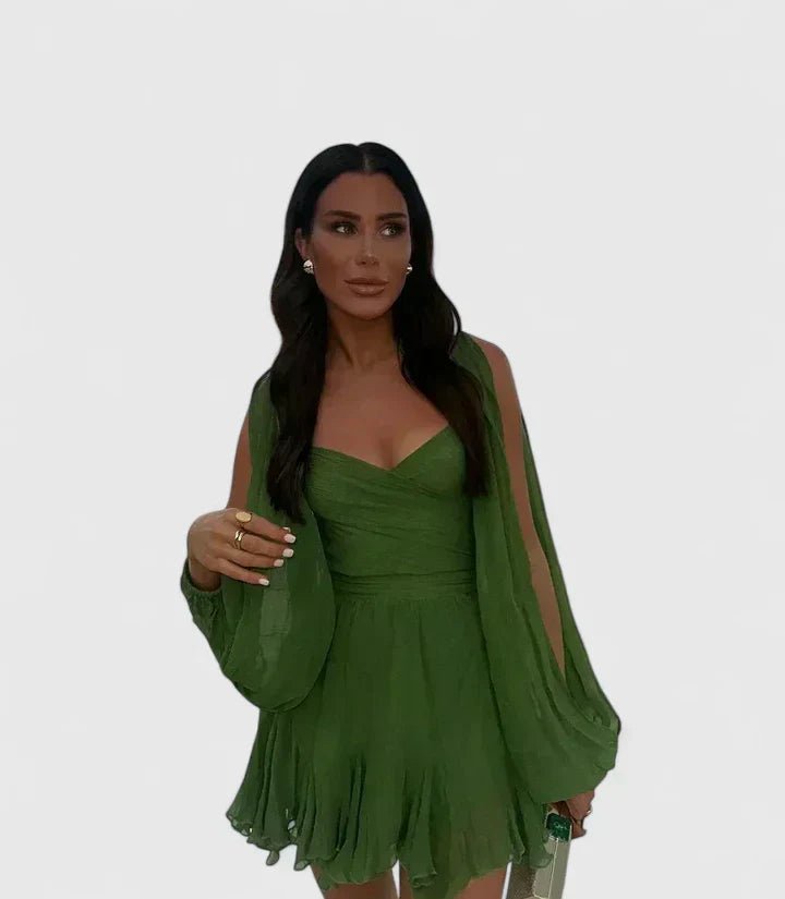 Women's Chiffon Mini Wrap Dress - Green