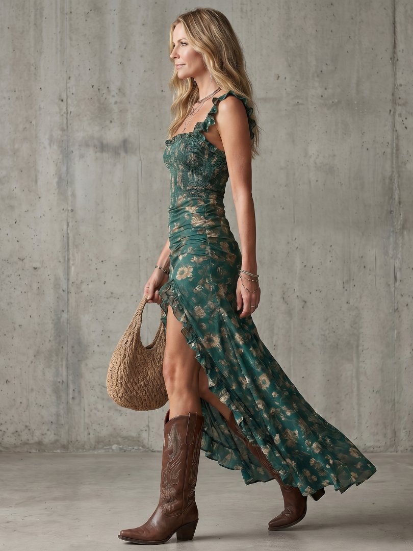 Women's Floral Chiffon Maxi Dress