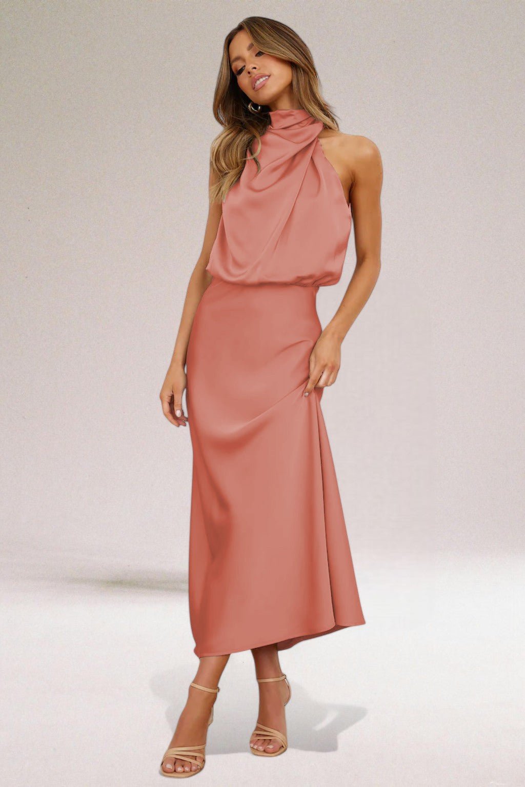 Women's Halter Satin Maxi Dress - Mauve