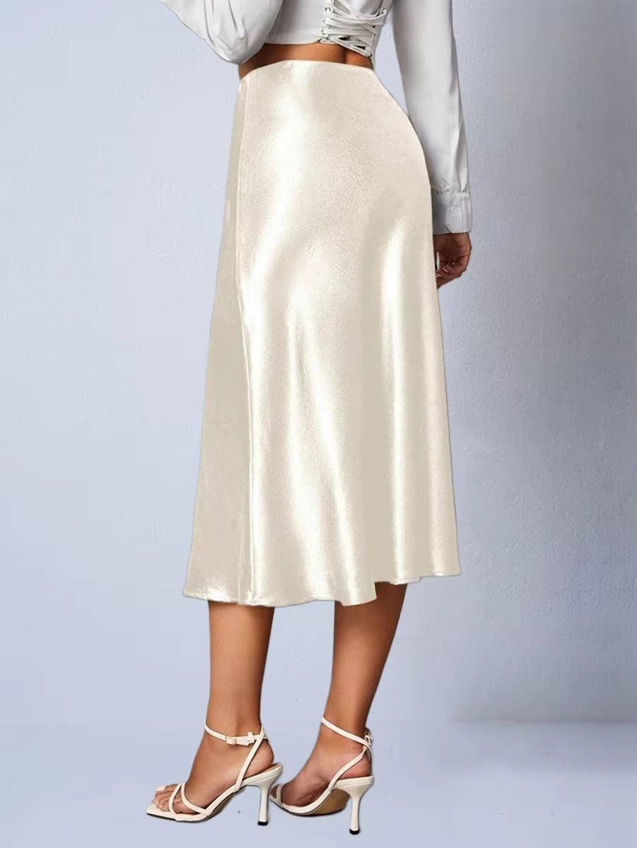 Women's High-Waisted Satin Midi Skirt