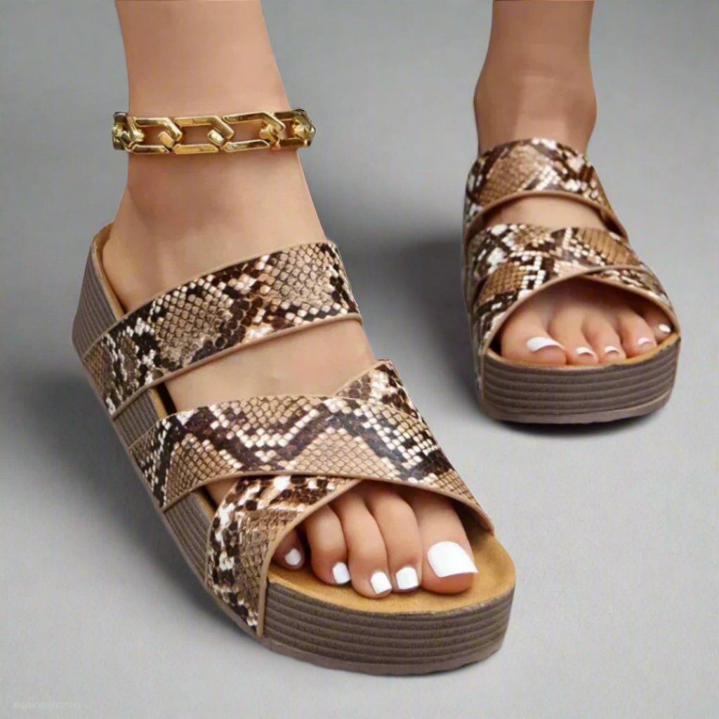 Women's Platform Slide Sandals - Snake print
