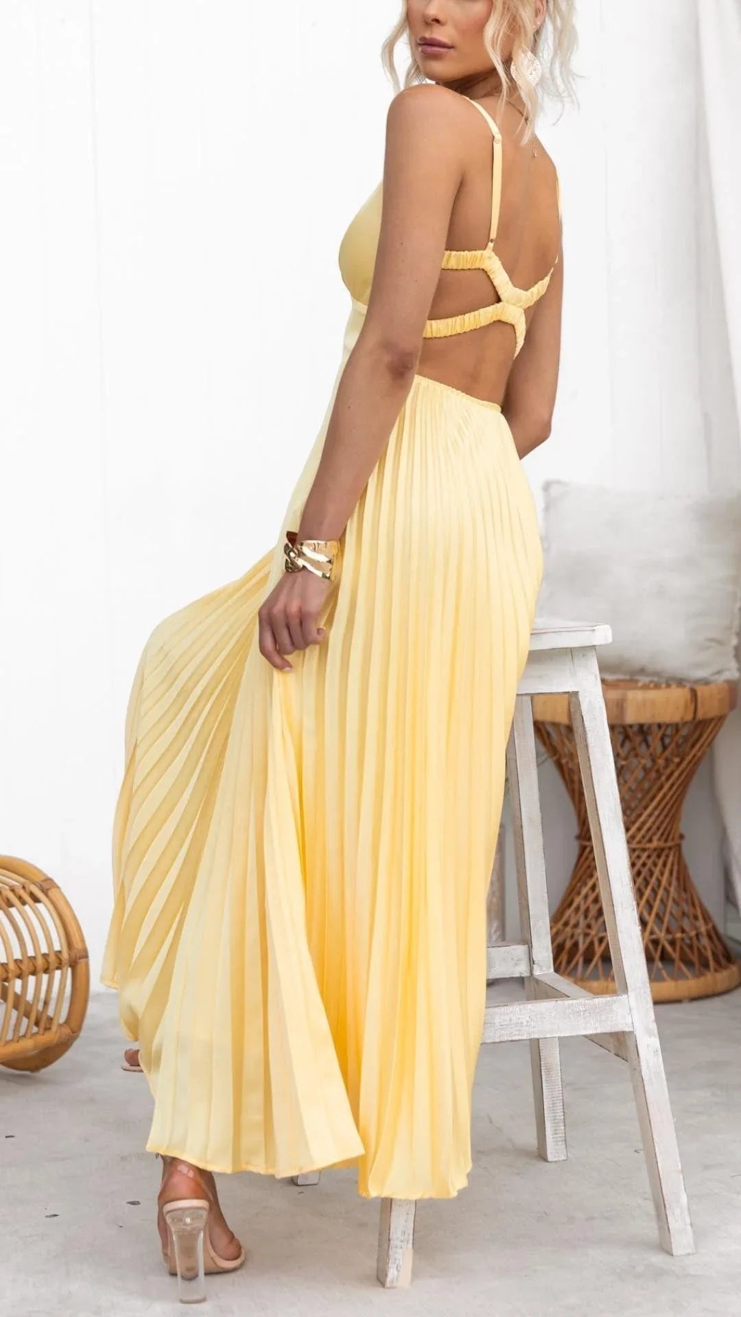 Women's Pleated Wedding Guest Maxi Dress