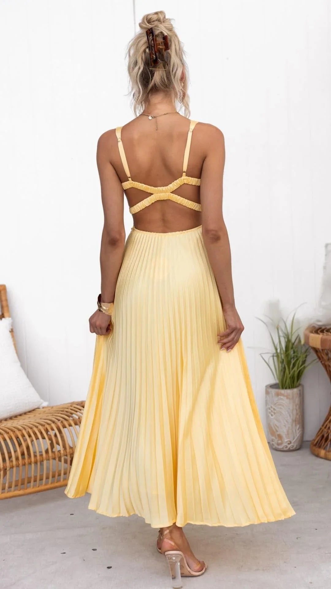 Women's Pleated Wedding Guest Maxi Dress