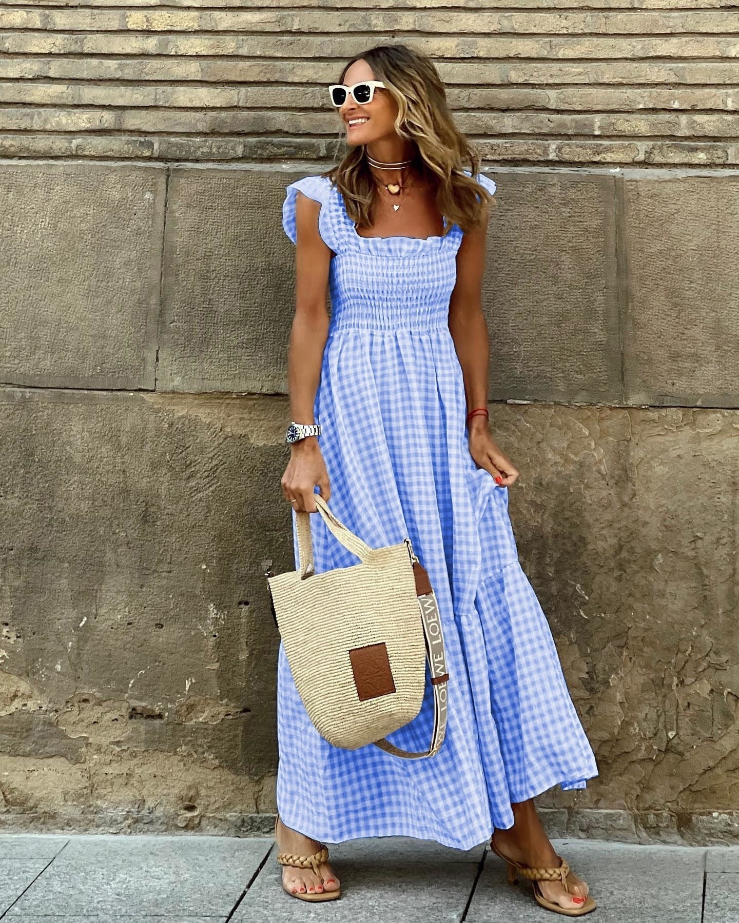 Women's Square Neck Maxi Dress - Blue