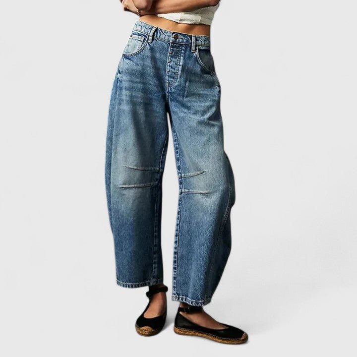 Women's Barrel-Leg Jeans - Dark Blue