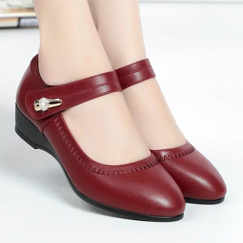 Women's Faux Leather Mary Jane Wedges - Red