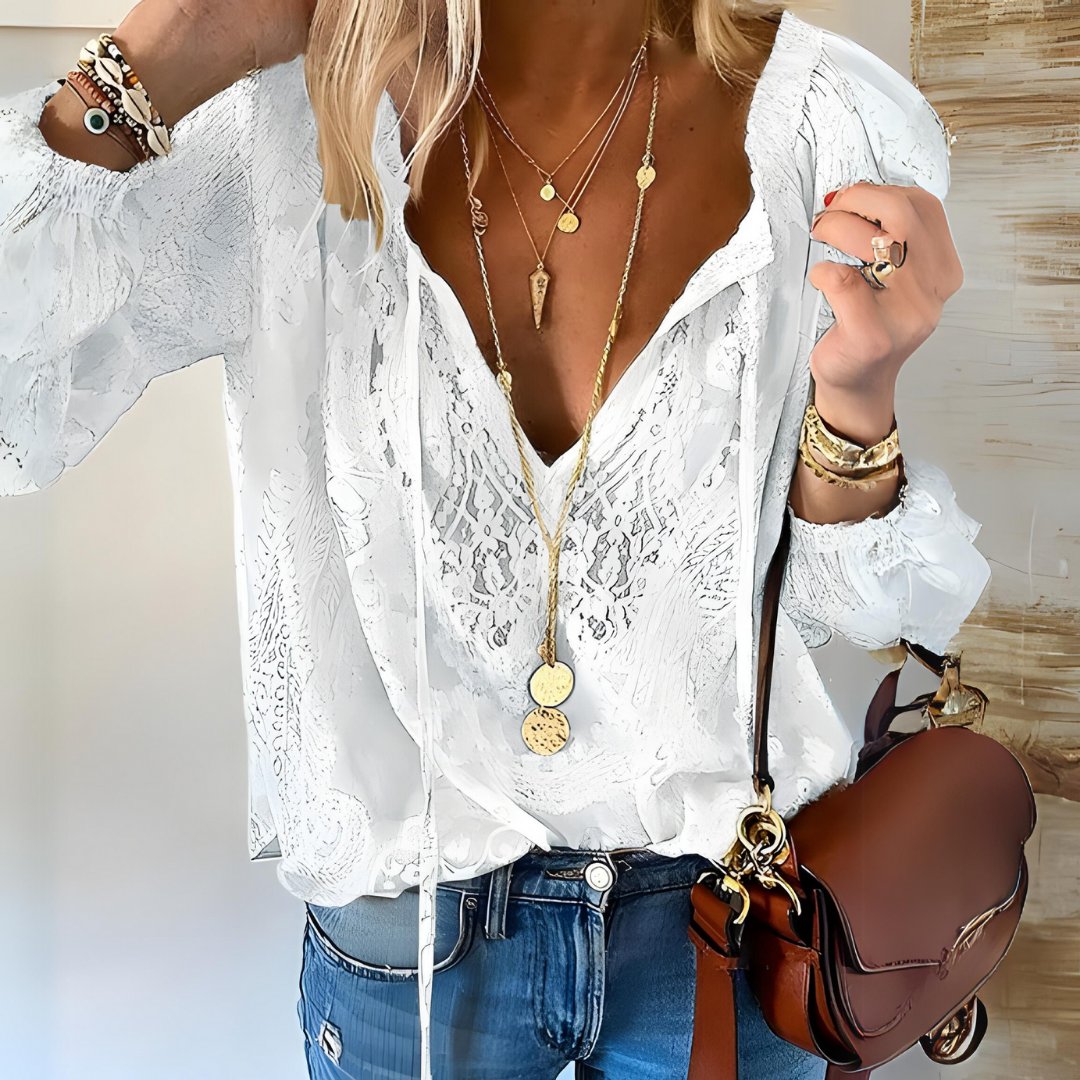 Women's Floral V-Neck Blouse - White
