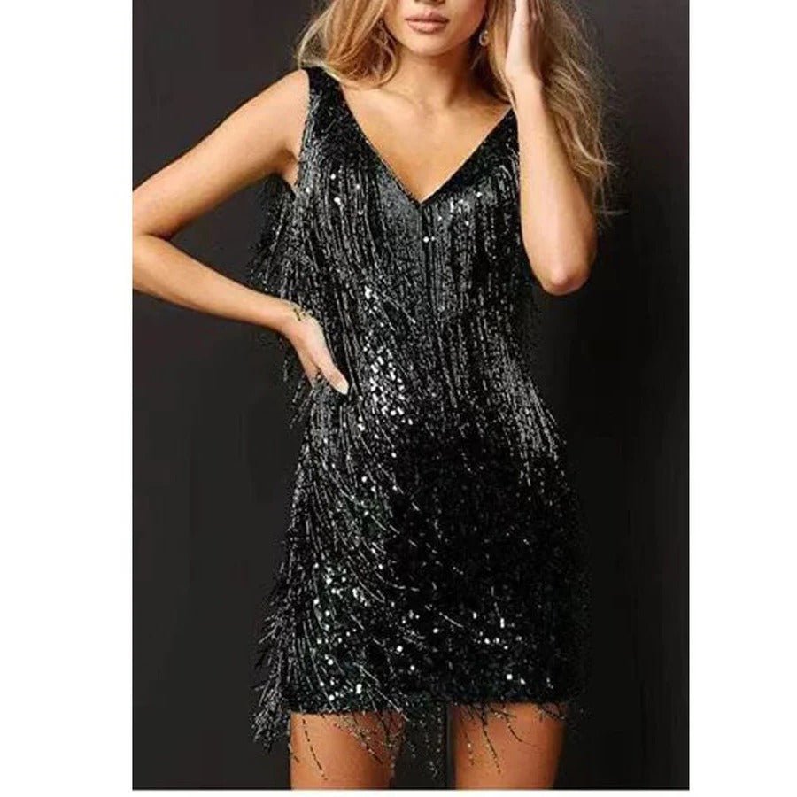 Women's Fringe Cocktail Dress - Black