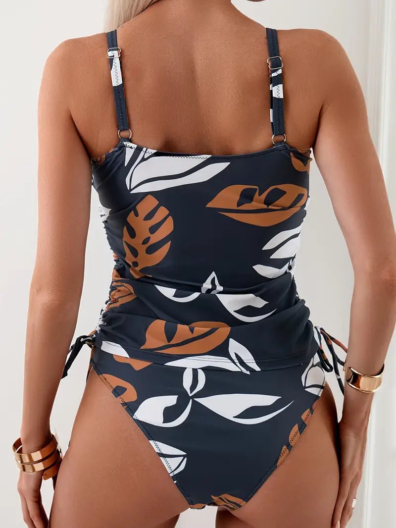 Women's Tropical Print Ruched Tankini