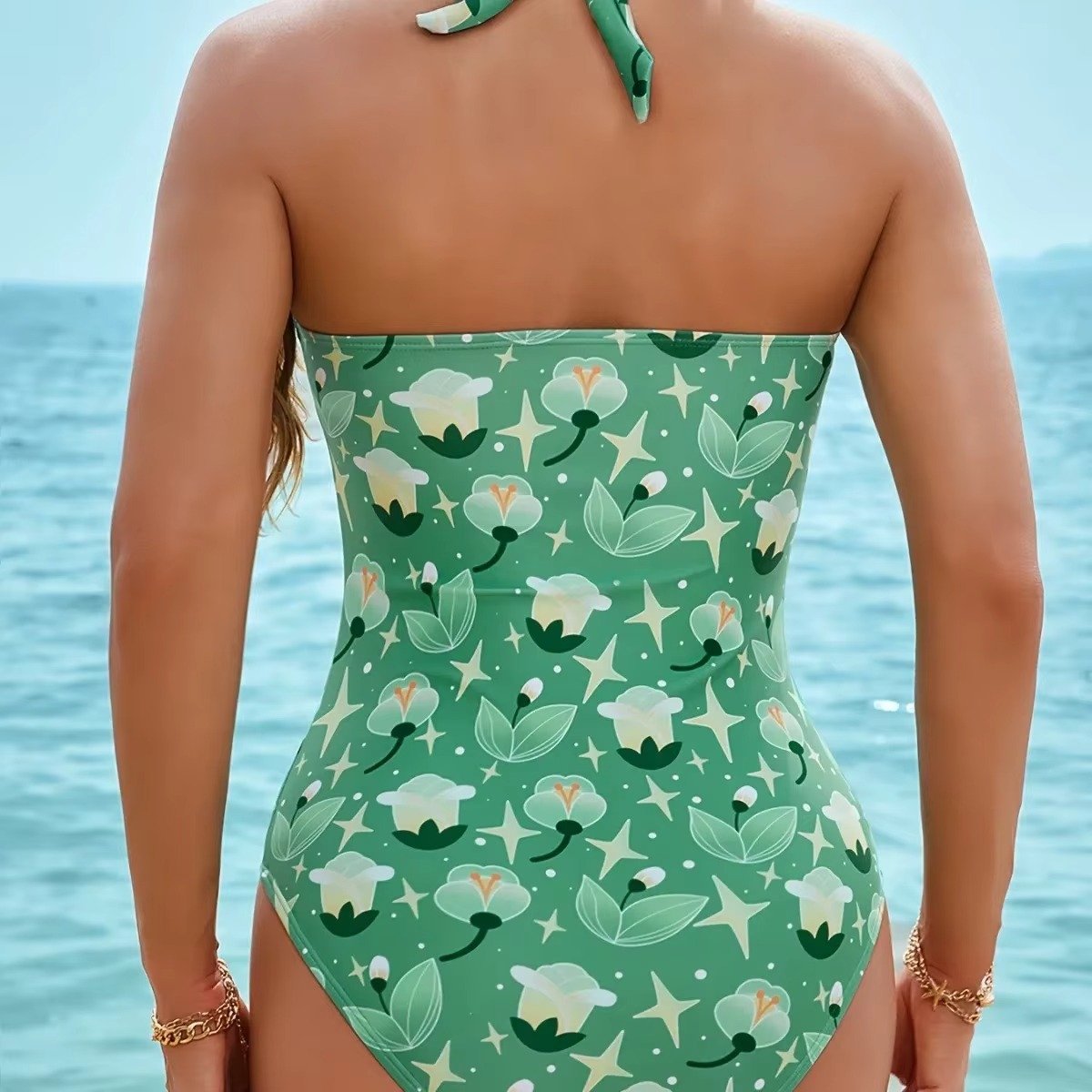 Women's Floral Halter One-Piece Swimsuit