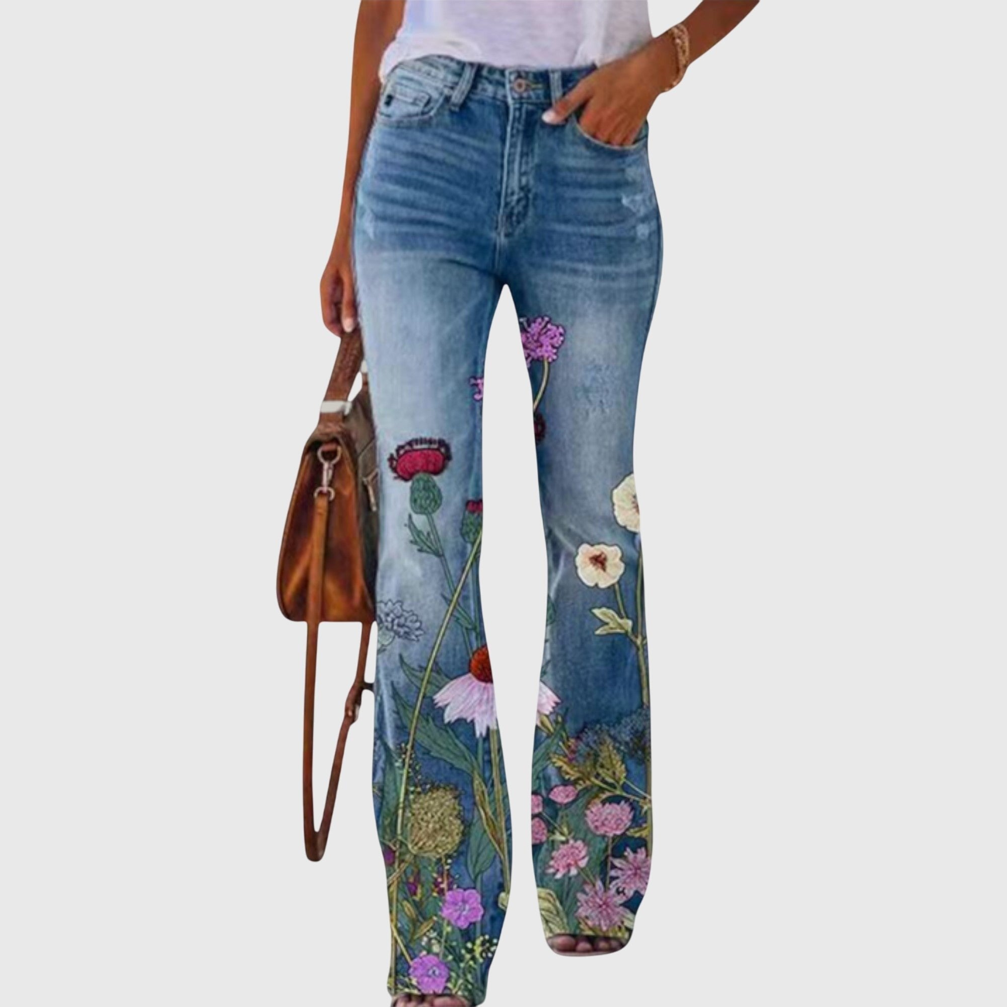 Women's Floral High-Waisted Jeans - Yellow Flower