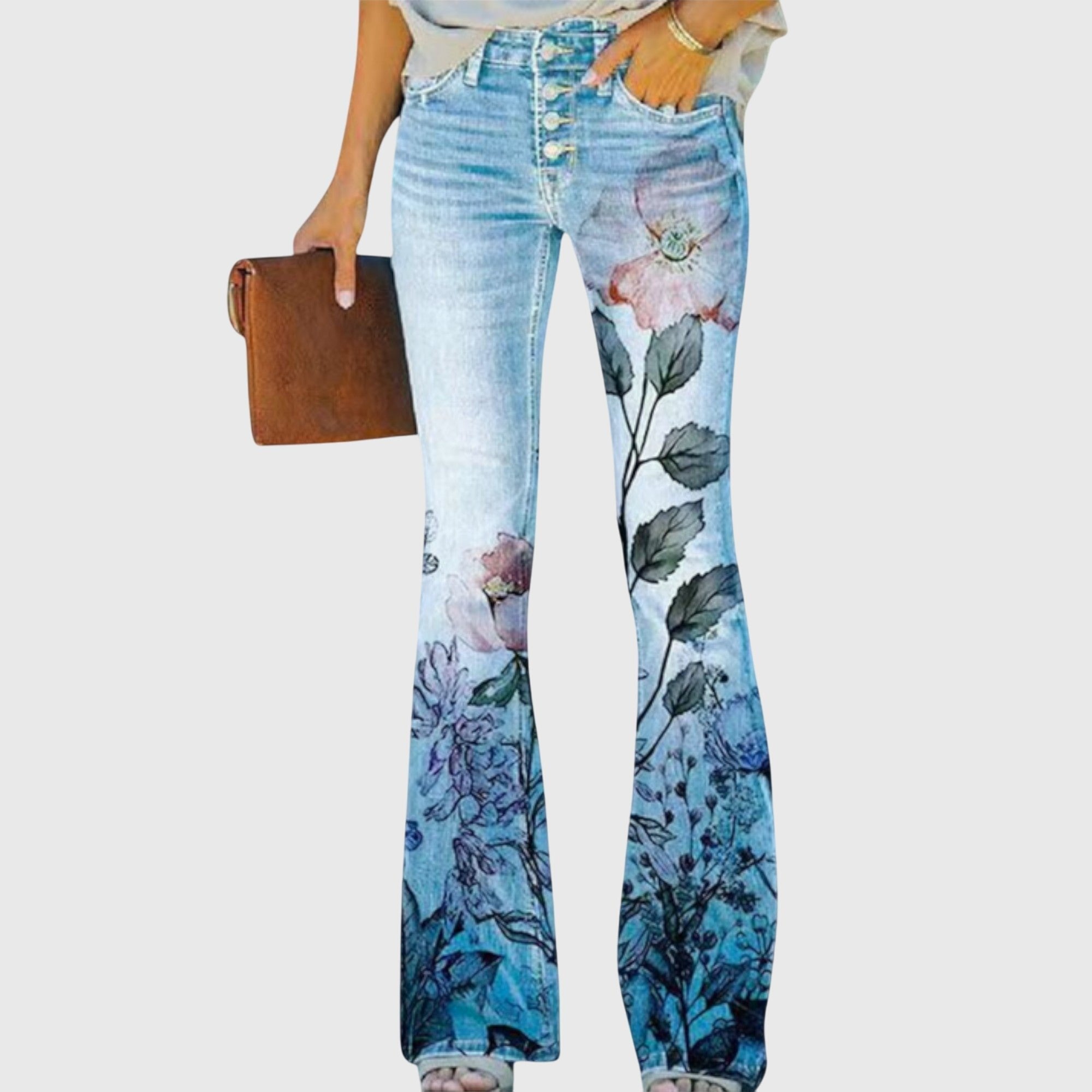 Women's Floral High-Waisted Jeans - Blue Flower