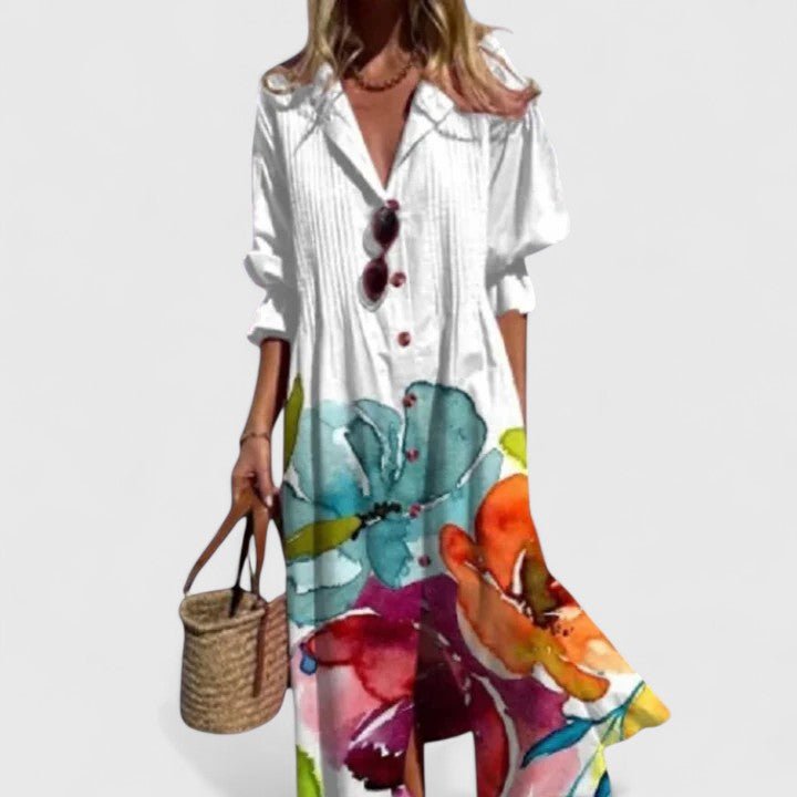 Women's Floral Maxi Shirt Dress - White