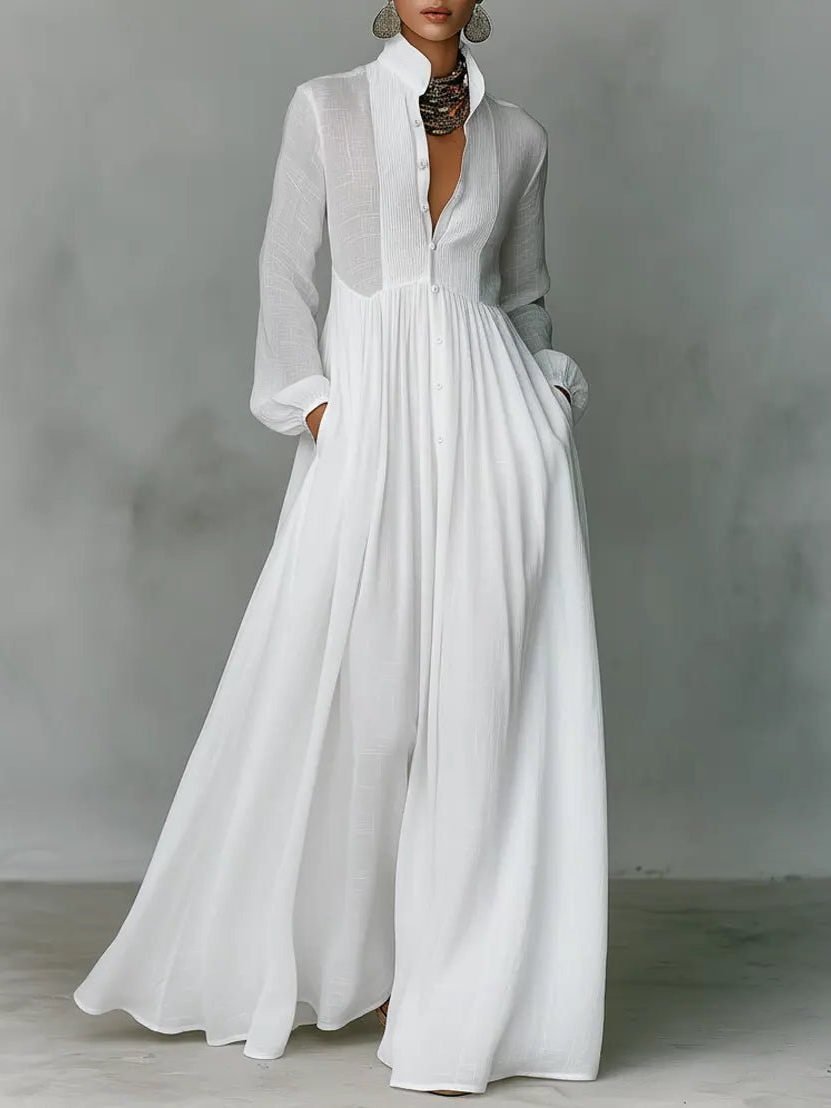 Women's Flowy Maxi Shirt Dress - White