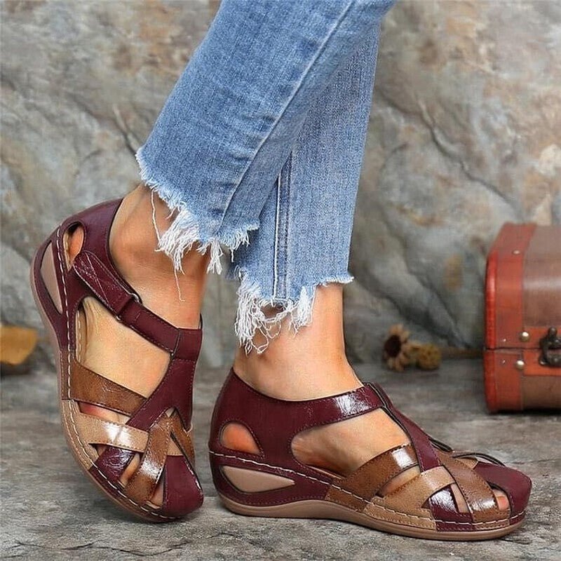 Women's Gladiator Wedge Sandals - Burgundy