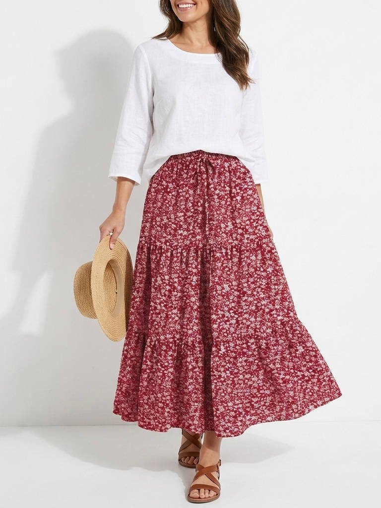 Women's Maxi Skirt - Red-1
