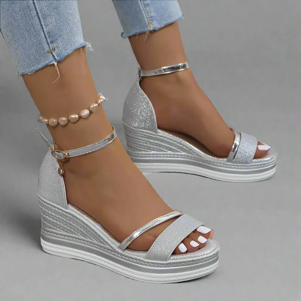 Women's Party Espadrille Wedge Sandals - Silver