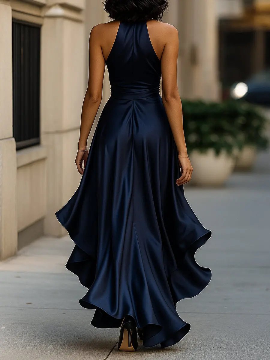 Women's Satin Halter Maxi Dress