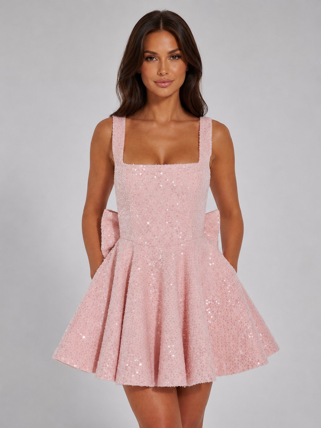 Women's Sequin Square Neck Mini Dress - Pink