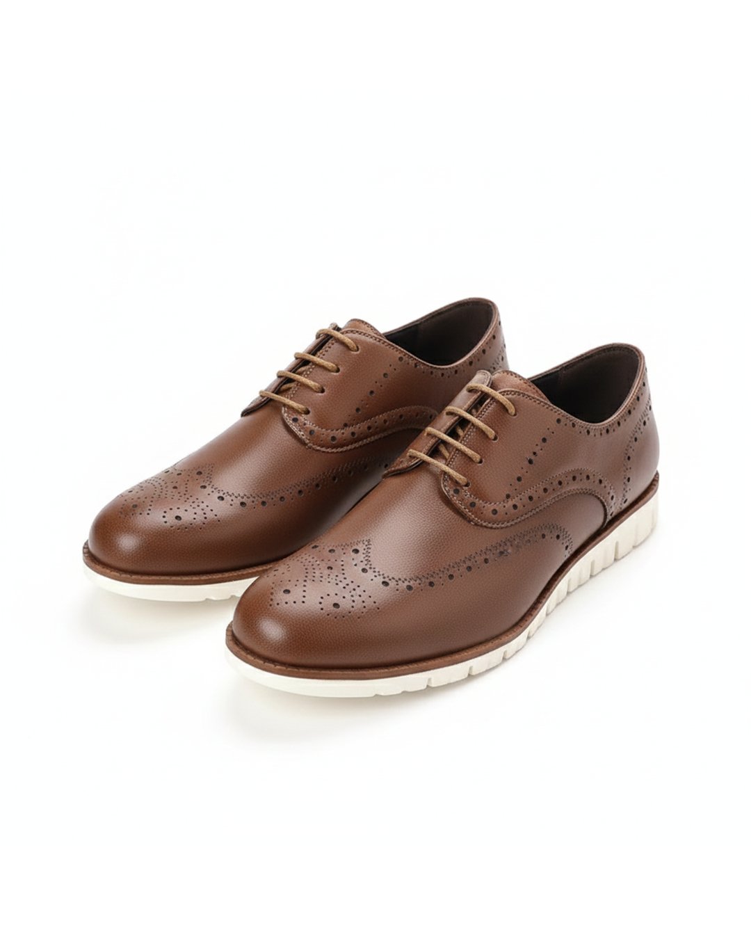Men's Leather Wingtip Brogue Sneakers - Brown / White